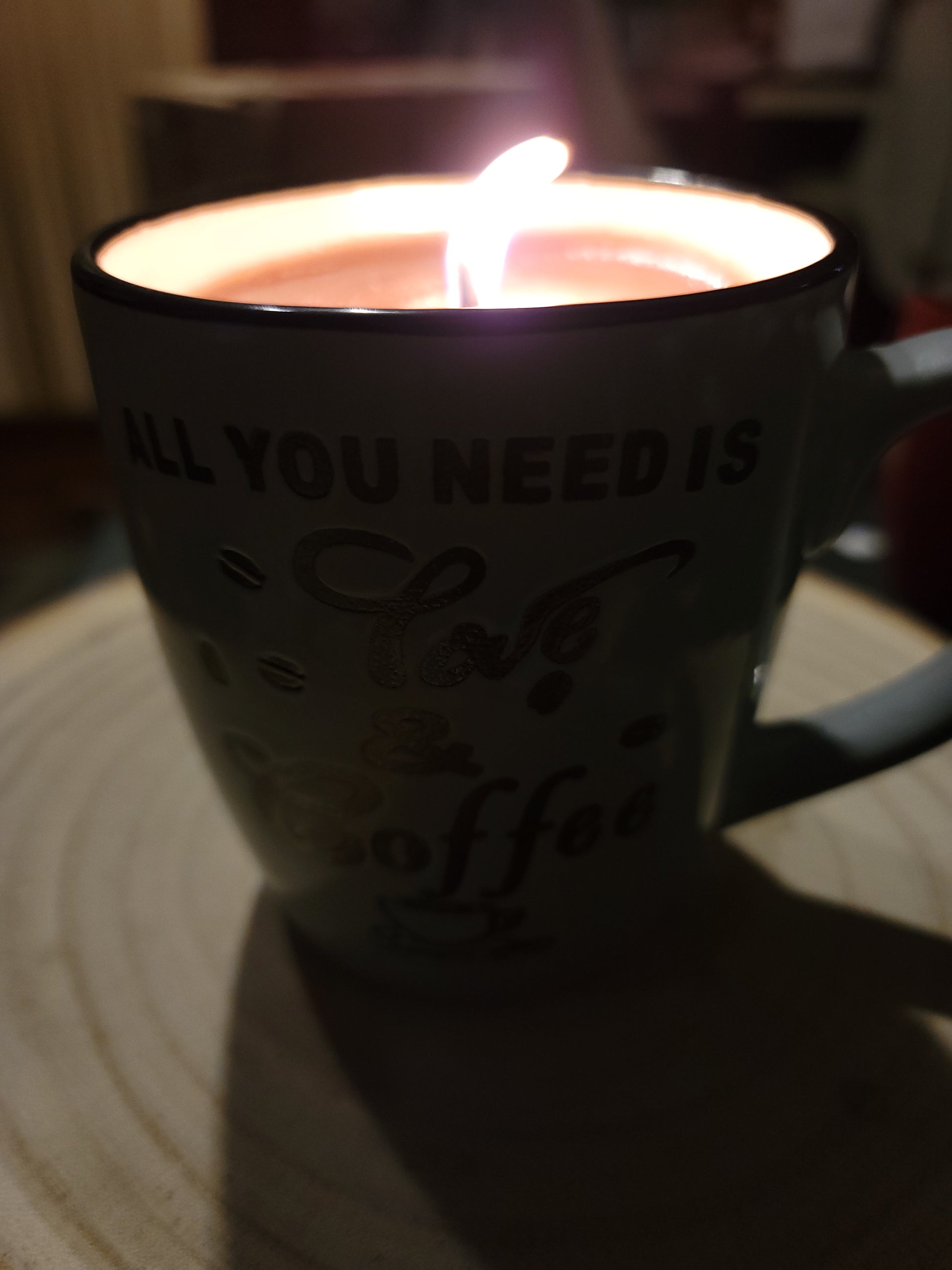 A hot cup of coffee, tea, chocolate in our scented candles, Burn the candle and keep the mug. Visit Now: www.lovedbymecreations.com