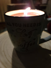 Load image into Gallery viewer, A hot cup of coffee, tea, chocolate in our scented candles, Burn the candle and keep the mug. Visit Now: www.lovedbymecreations.com
